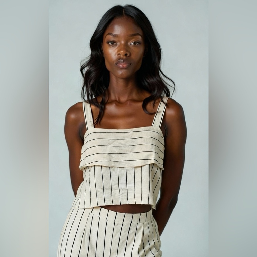 Quiet Luxury Striped Linen Blend Top European Minimalist| Avec Les Filles Size S - Picture 2 of 13